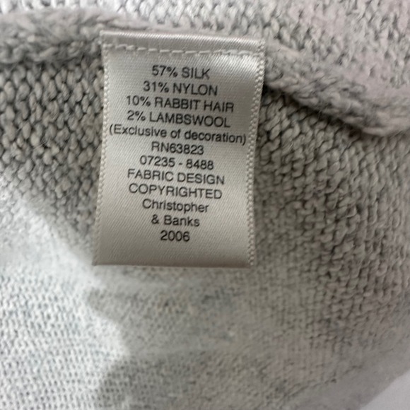 Christopher Banks Cardigan Sweater Floral Embroidered Open Front Med Silk Angora - Picture 5 of 8